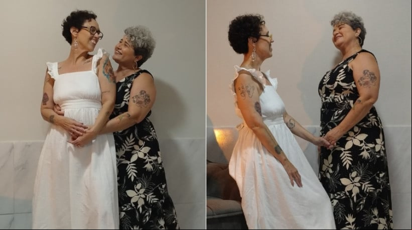 Mariana (de branco) e Adriana Brizeno se conheceram hÃ¡ cerca de 10 anos, em uma igreja evangÃ©lica. Hoje, sÃ£o casadas 